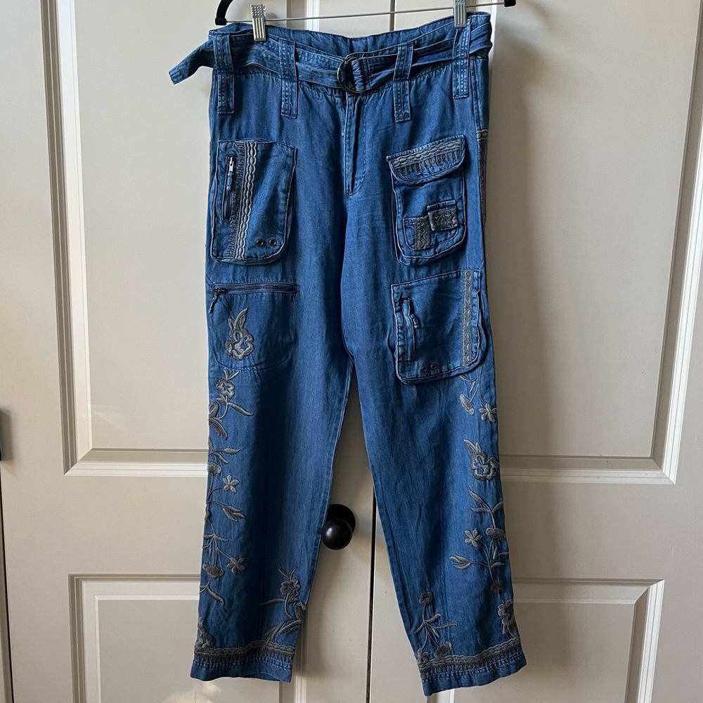 NWT Johnny Was Biya Aventura Embroidered Cargo Denim Pants size 6 - Picture 4 of 16